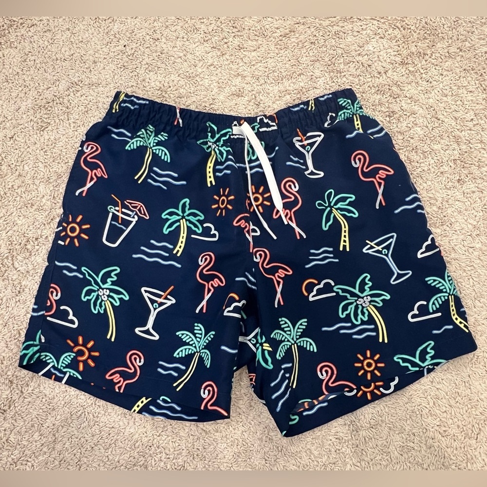 Chubbies Blue Swim Trunks with Neon Tropical Print